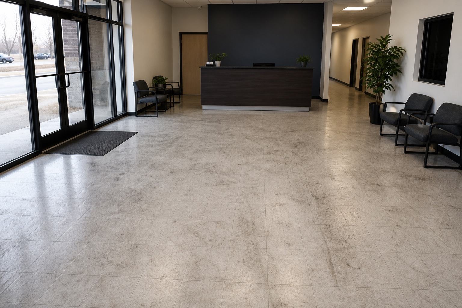 Commercial interior before professional floor care